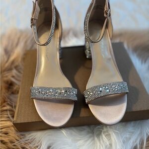 Betsey Johnson Rhinestone Embellished Heels - Silver and Nude